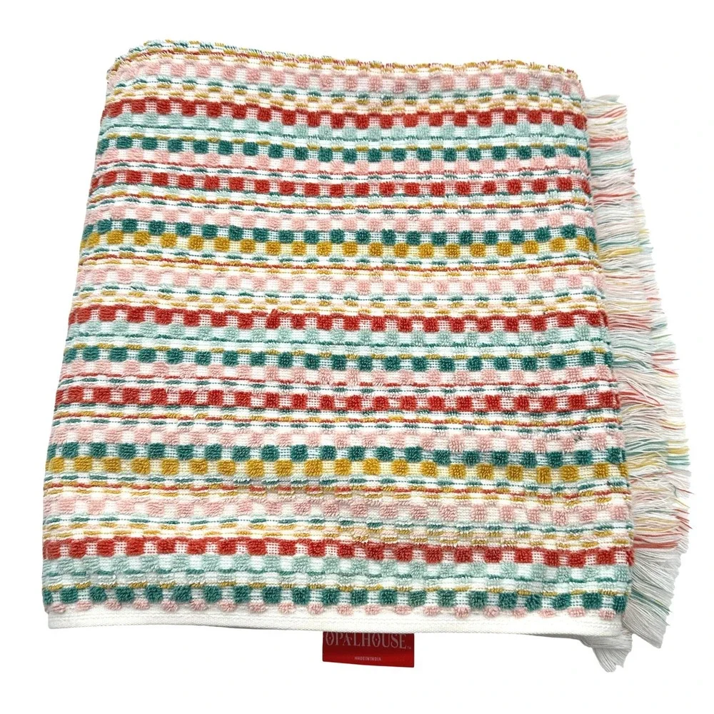 Opalhouse Multi Striped Sonoma Bath Towel Boho Geometric Multi Color Fringe Edge